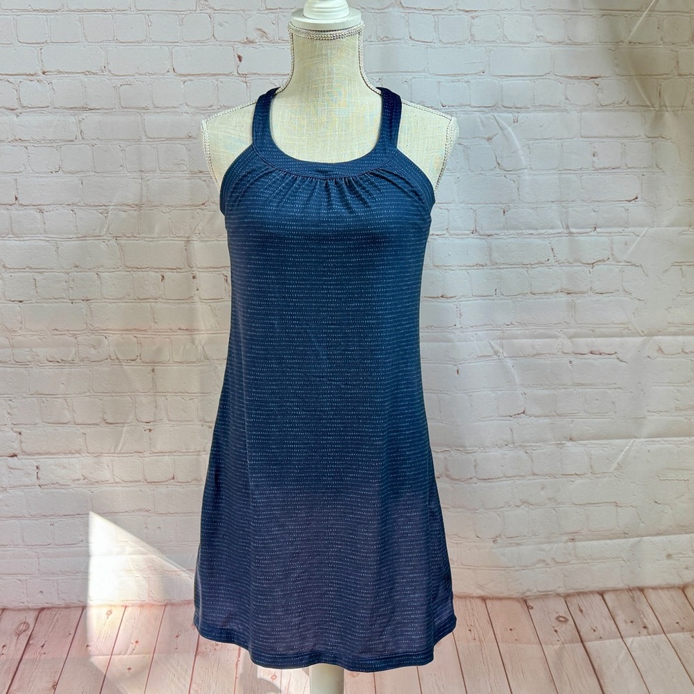 Prana Quinn Dress Navy Blue Gray attached Bra Quick Dry UPF 50+ Travel 4 6 S